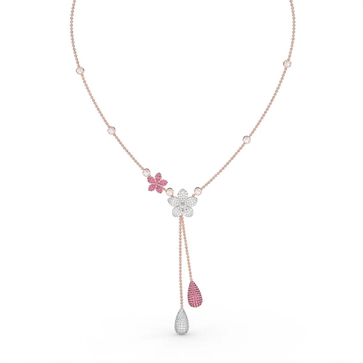 Floral Drop Diamond & Ruby Necklace