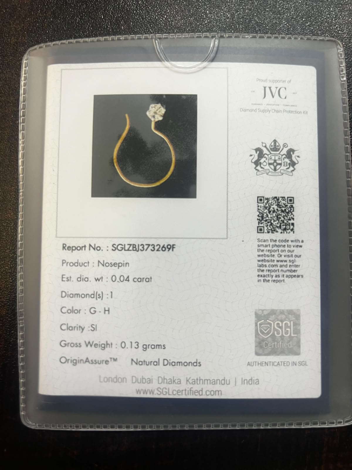 forever shine Nose pin certificate