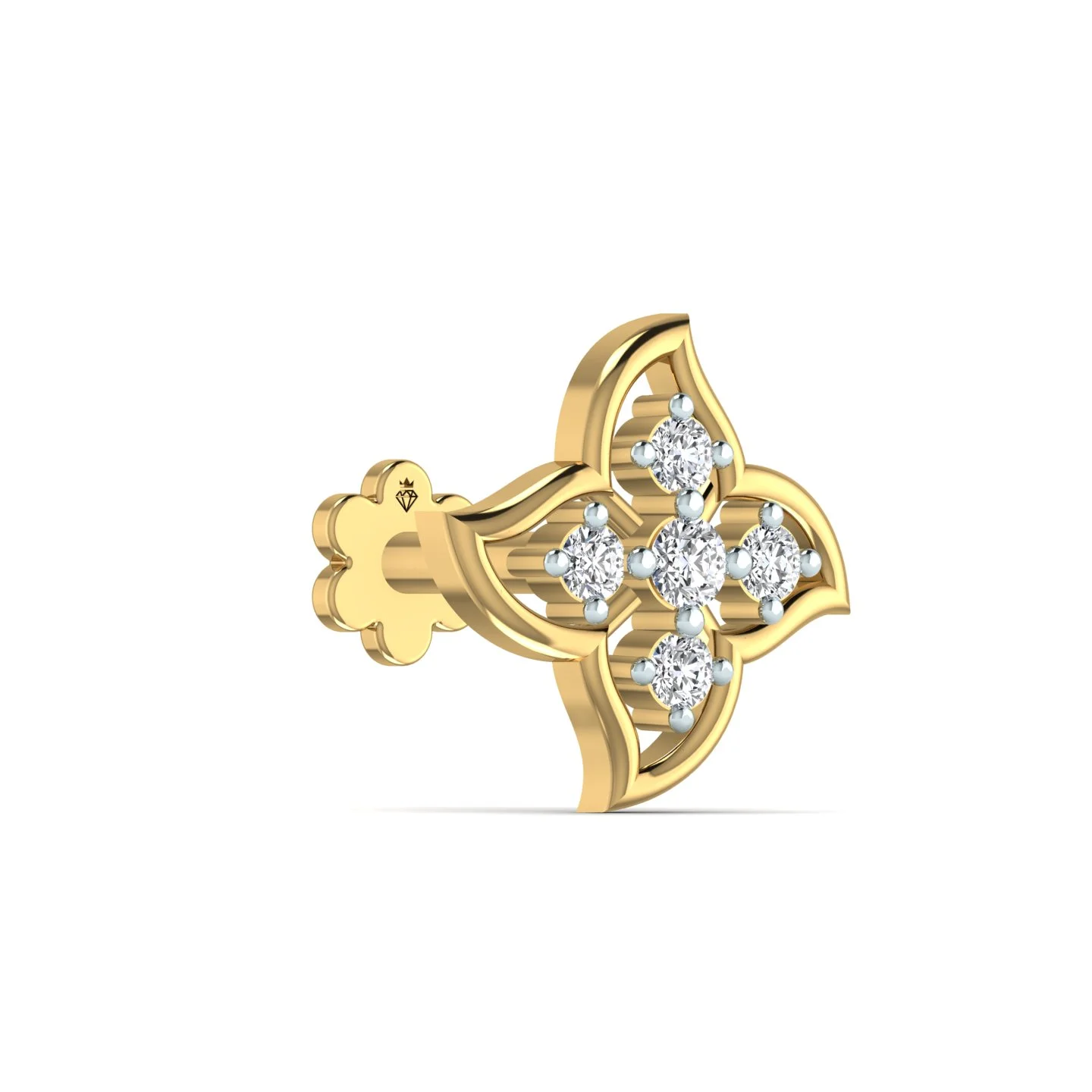 Floral Petal 5-Diamond Gold Nose Pin