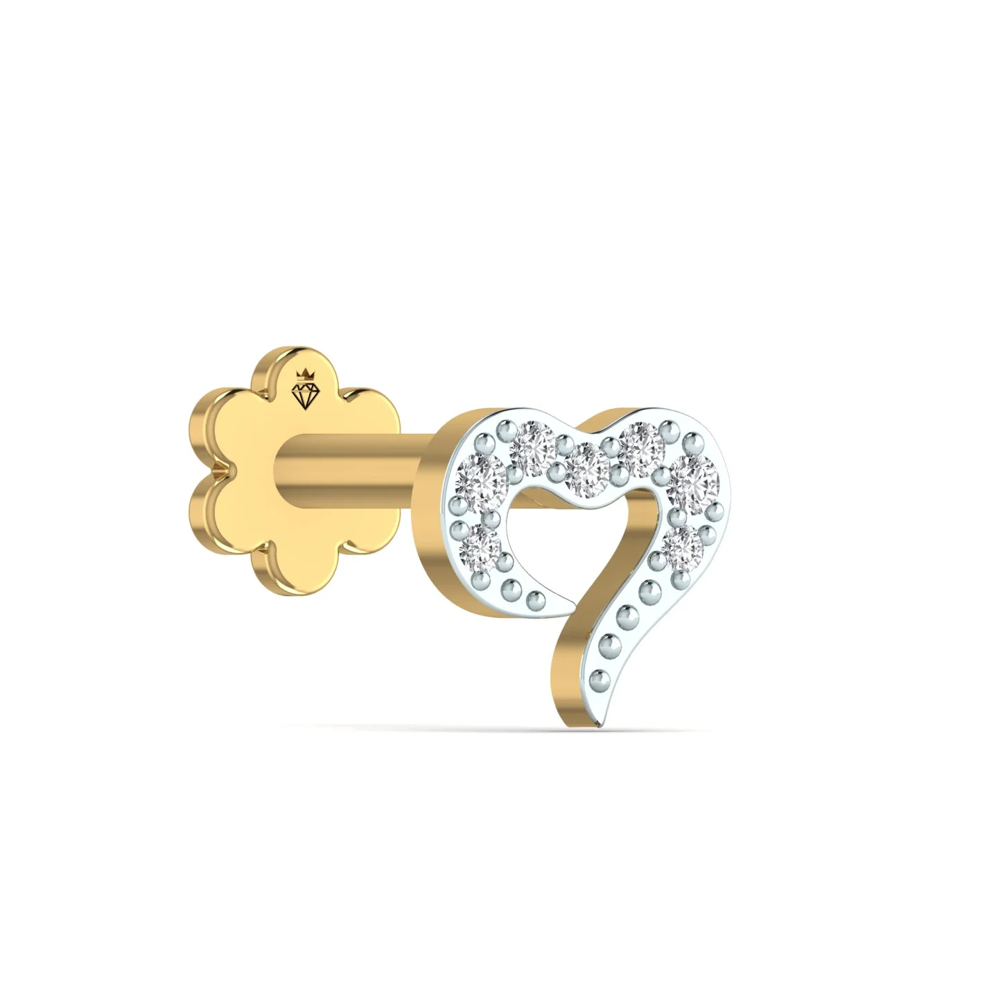 Heart Diamond Gold Nose Pin
